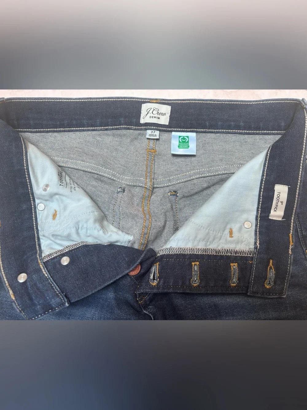 J. Crew Toothpick Jeans in Dark Blue Denim